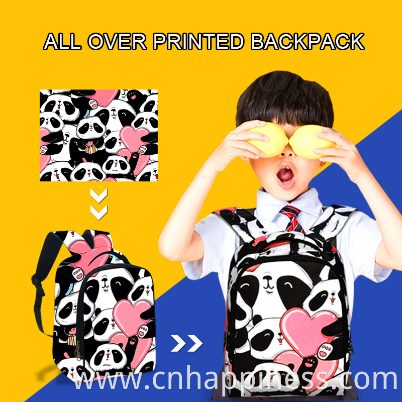 Custom all over print backpacks girl waterproof school bags panda backpack for toddlers and children